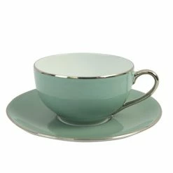 Limoges - Legle Silt Green Breakfast Cup/Saucer W/Platinum
