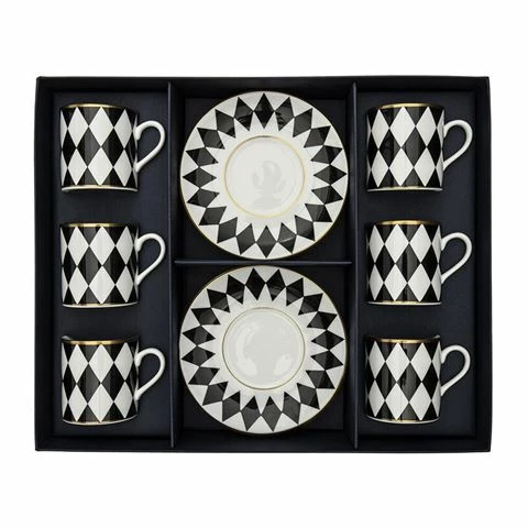 Halcyon Days - Parterre Coffee Set Black & White 6pce 1 Halcyon Days - Parterre Coffee Set Black & White 6pce