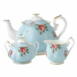 Royal Albert - Polka Blue Teapot, Cream Jug & Sugar Bowl Set